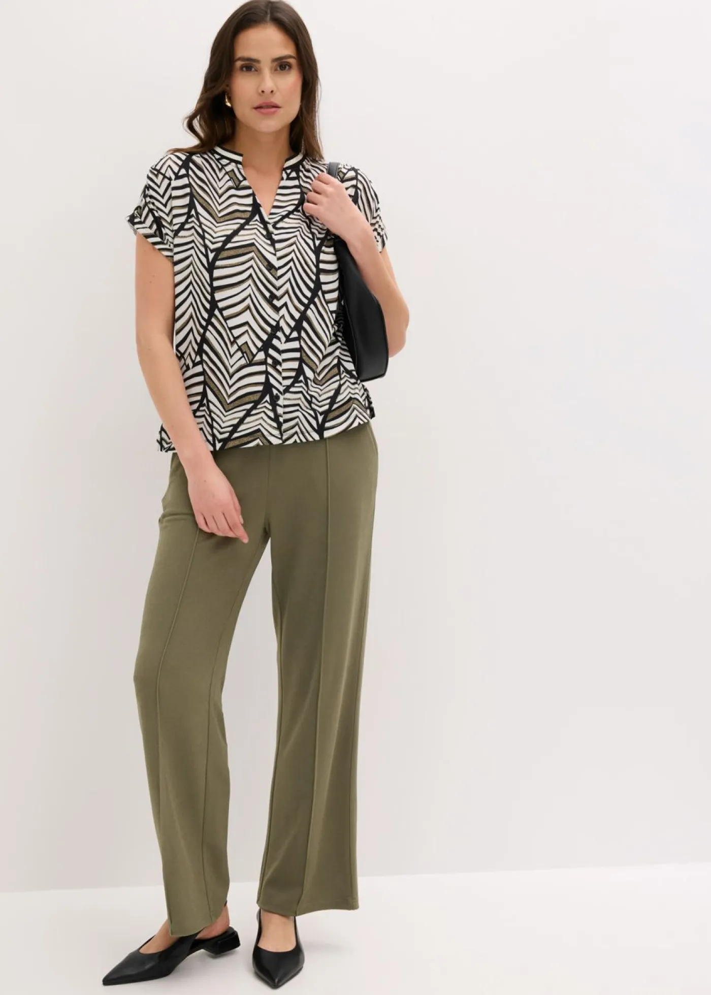 bonprix bonprix Pantalones|Novedades>Pantalón sin cierre de tejido interlock resistente Verde oliva