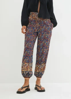 bonprix bonprix Pantalones>Pantalón sin cierre de viscosa fluida Azul marino con patrón paisley