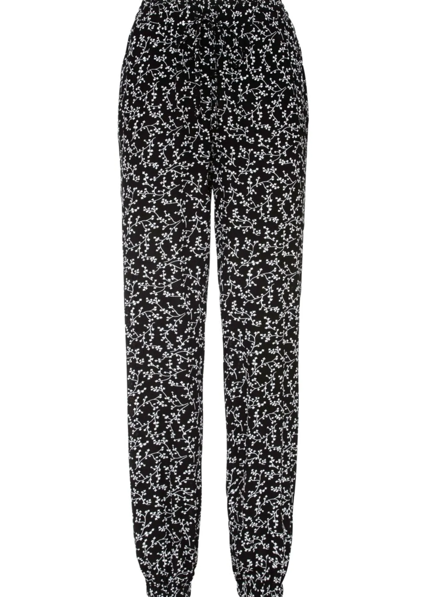 bonprix bonprix Pantalones>Pantalón sin cierre de viscosa pura Negro-blanco lana de flores
