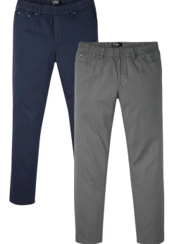 bonprix bonprix Pantalones>Pantalón sin cierre regular fit, straight, (2 unidades) azul marino + gris ahumado