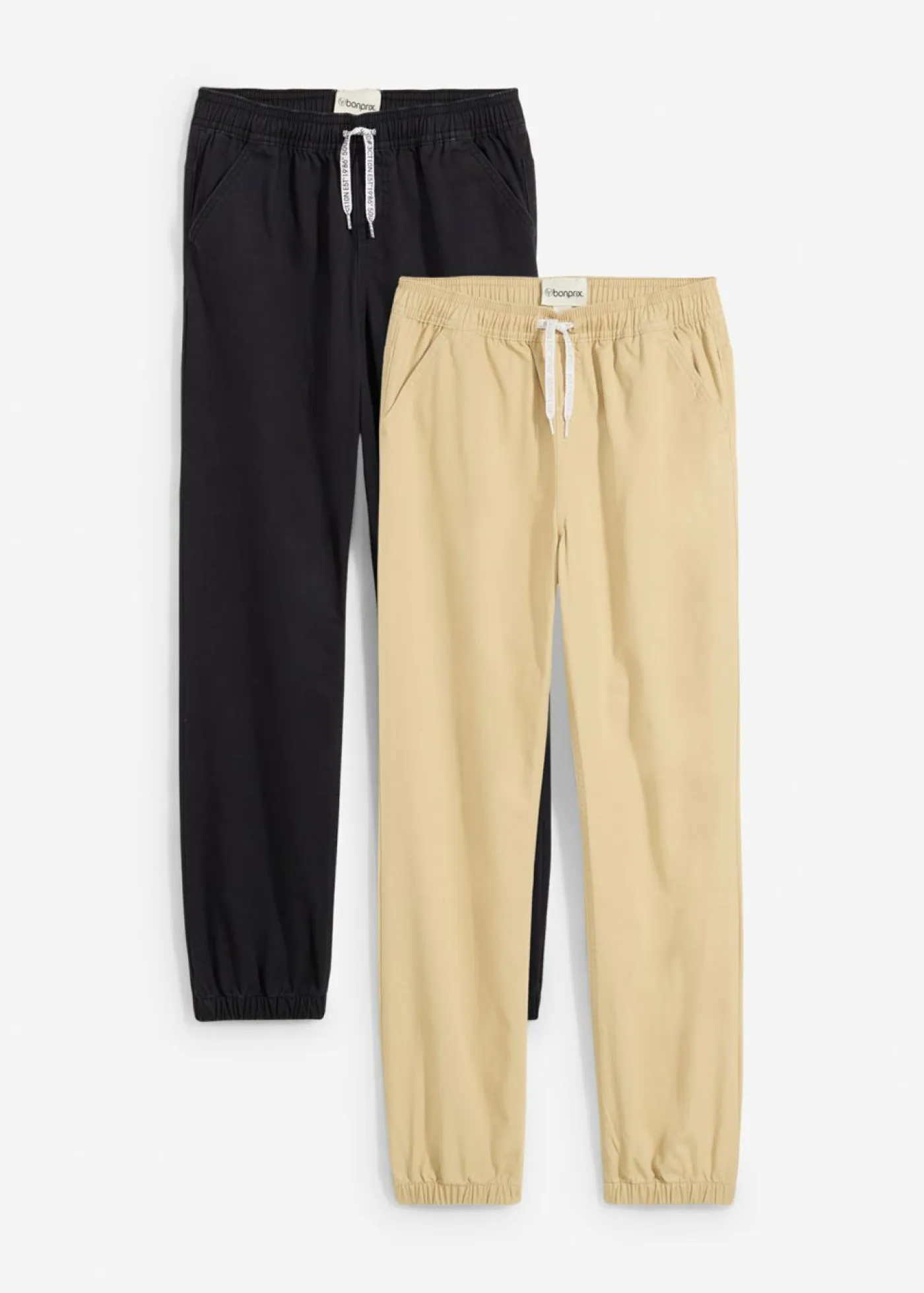 bonprix bonprix Ropa 9 A 16 Años·Pantalones|Ropa 9 A 16 Años·Packs De Ropa>Pantalón sin cierre, regular fit, de algodón puro (2 unidades) Negro-beige