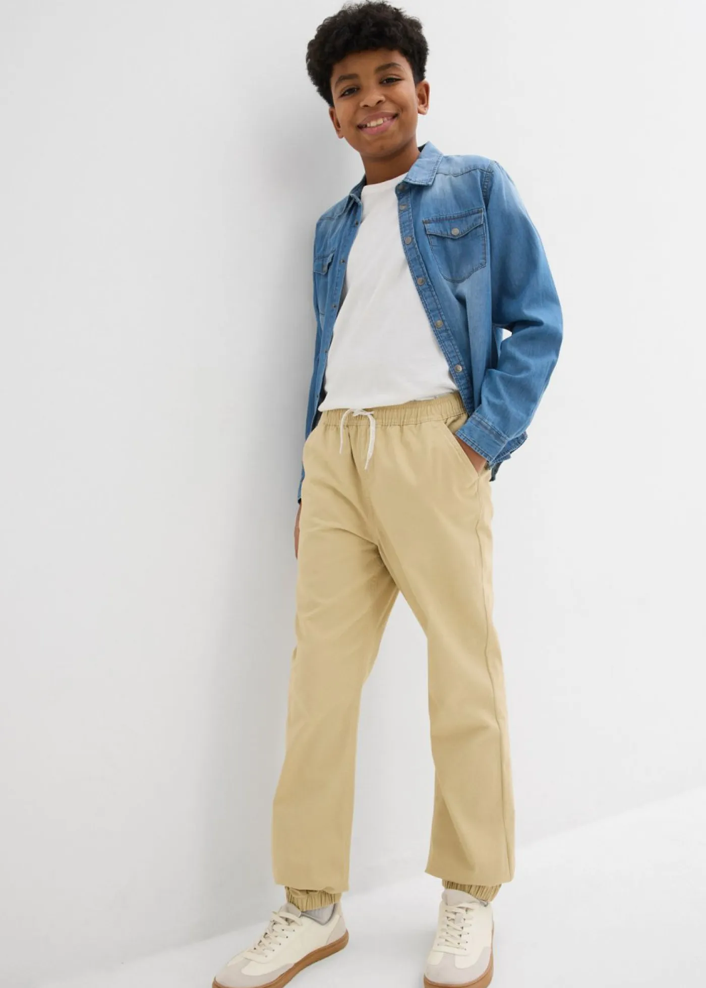 bonprix bonprix Ropa 9 A 16 Años·Pantalones|Ropa 9 A 16 Años·Packs De Ropa>Pantalón sin cierre, regular fit, de algodón puro (2 unidades) Negro-beige