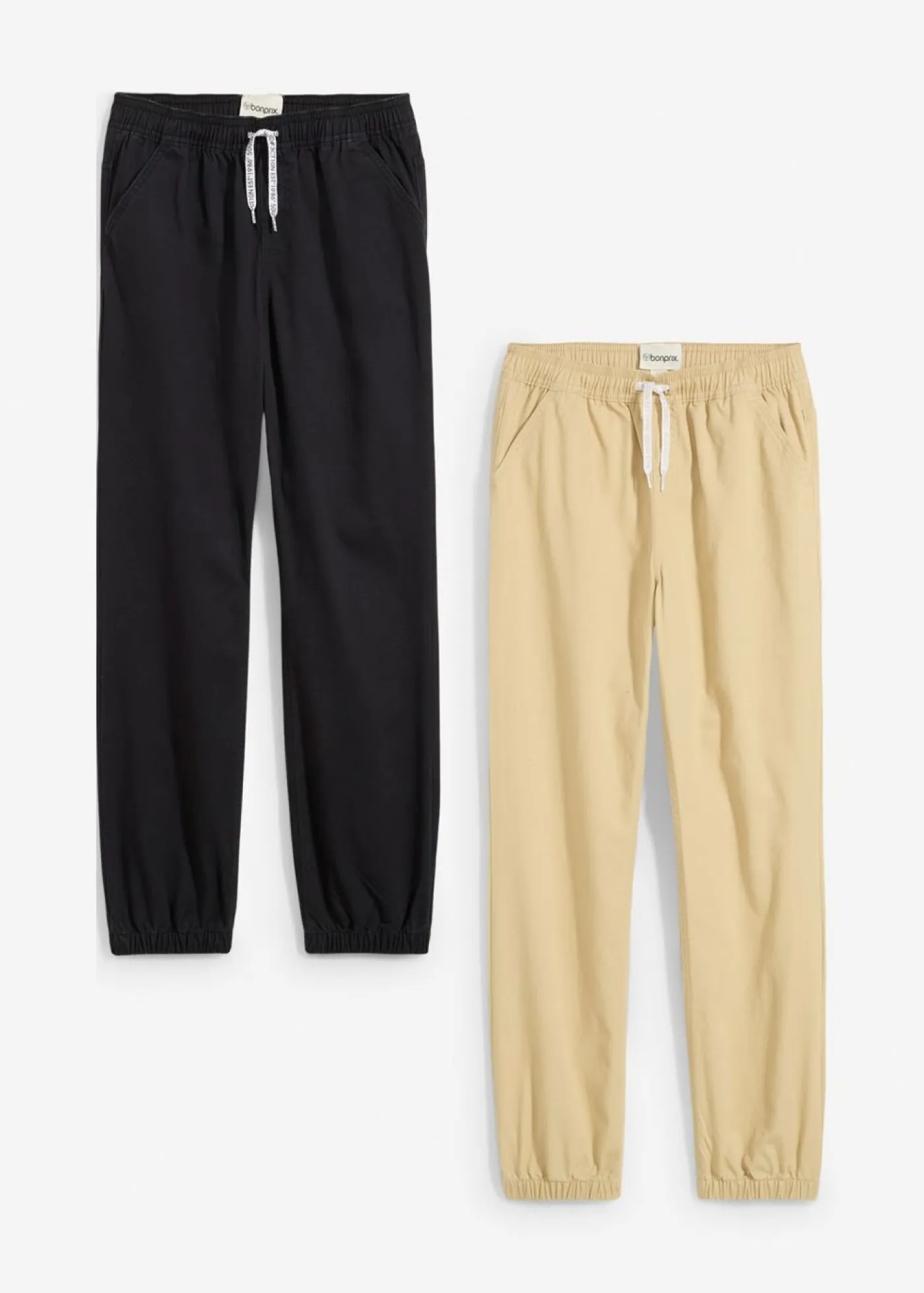 bonprix bonprix Ropa 9 A 16 Años·Pantalones|Ropa 9 A 16 Años·Packs De Ropa>Pantalón sin cierre, regular fit, de algodón puro (2 unidades) Negro-beige