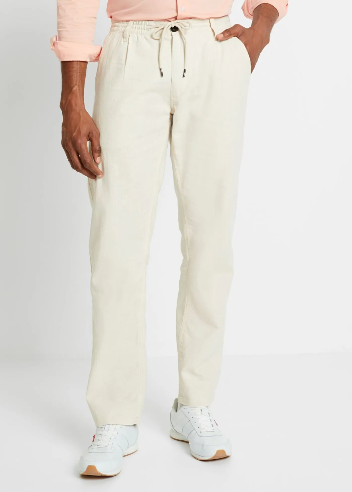 bonprix bonprix Pantalones>Pantalón sin cierre straight, relaxed fit, de mezcla de lino ligera Beige-arena