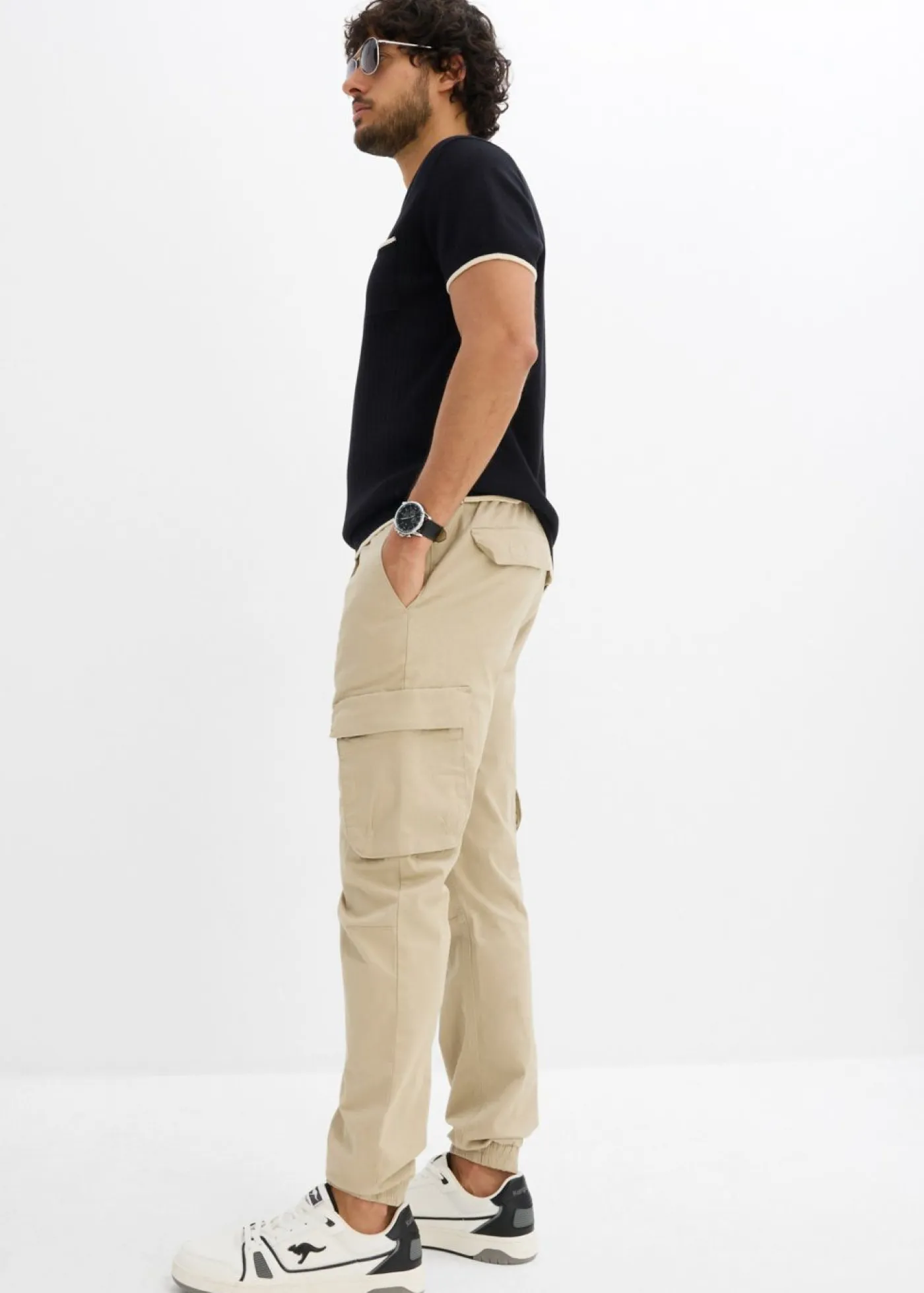 bonprix bonprix Pantalones>Pantalón sin cierre tipo cargo con recto y regular Verde aceite