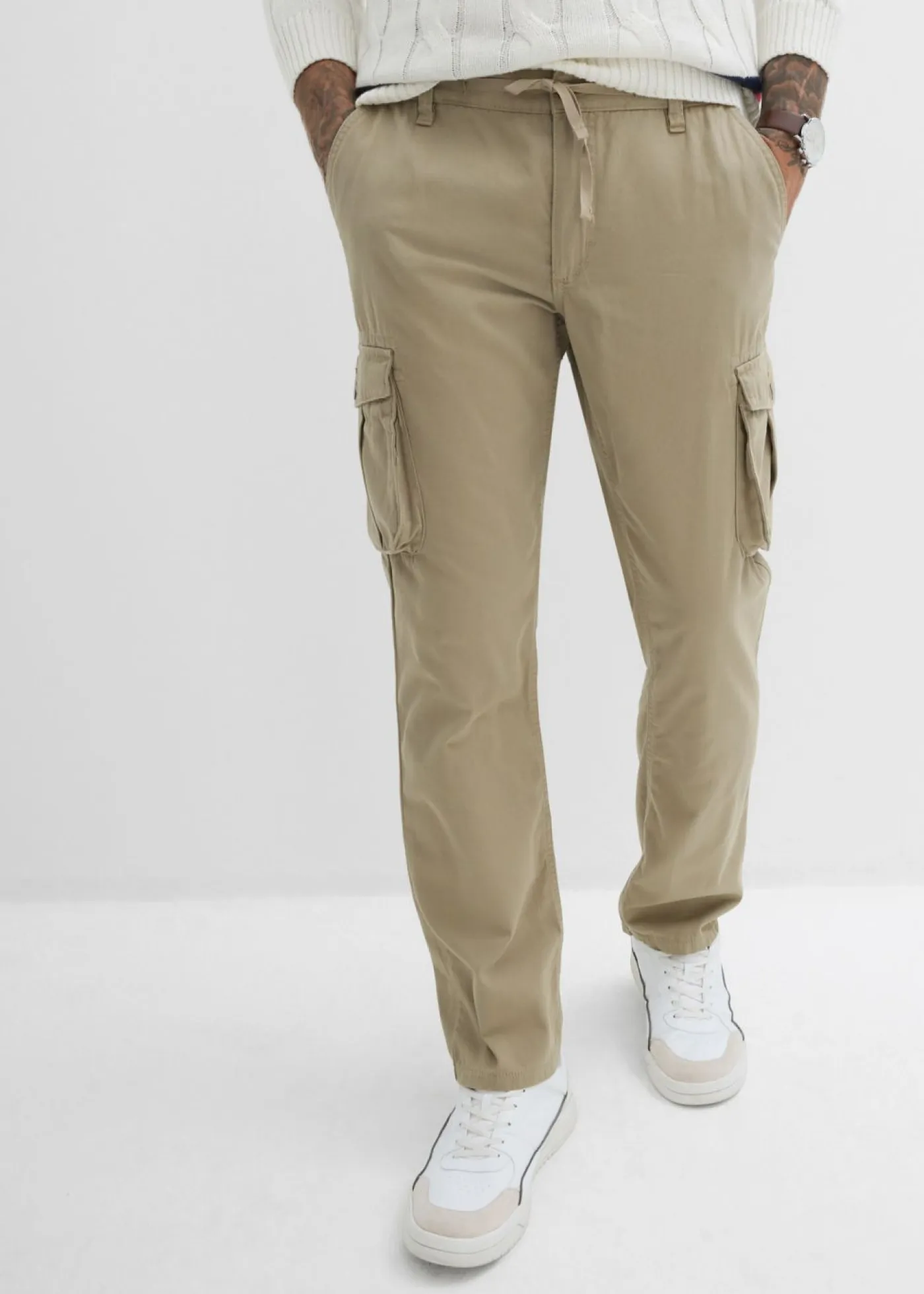 bonprix bonprix Básicos En Rebajas|Pantalones>Pantalón tipo cargo con corte regular, diseño recto y cinturilla elástica Caqui nuevo
