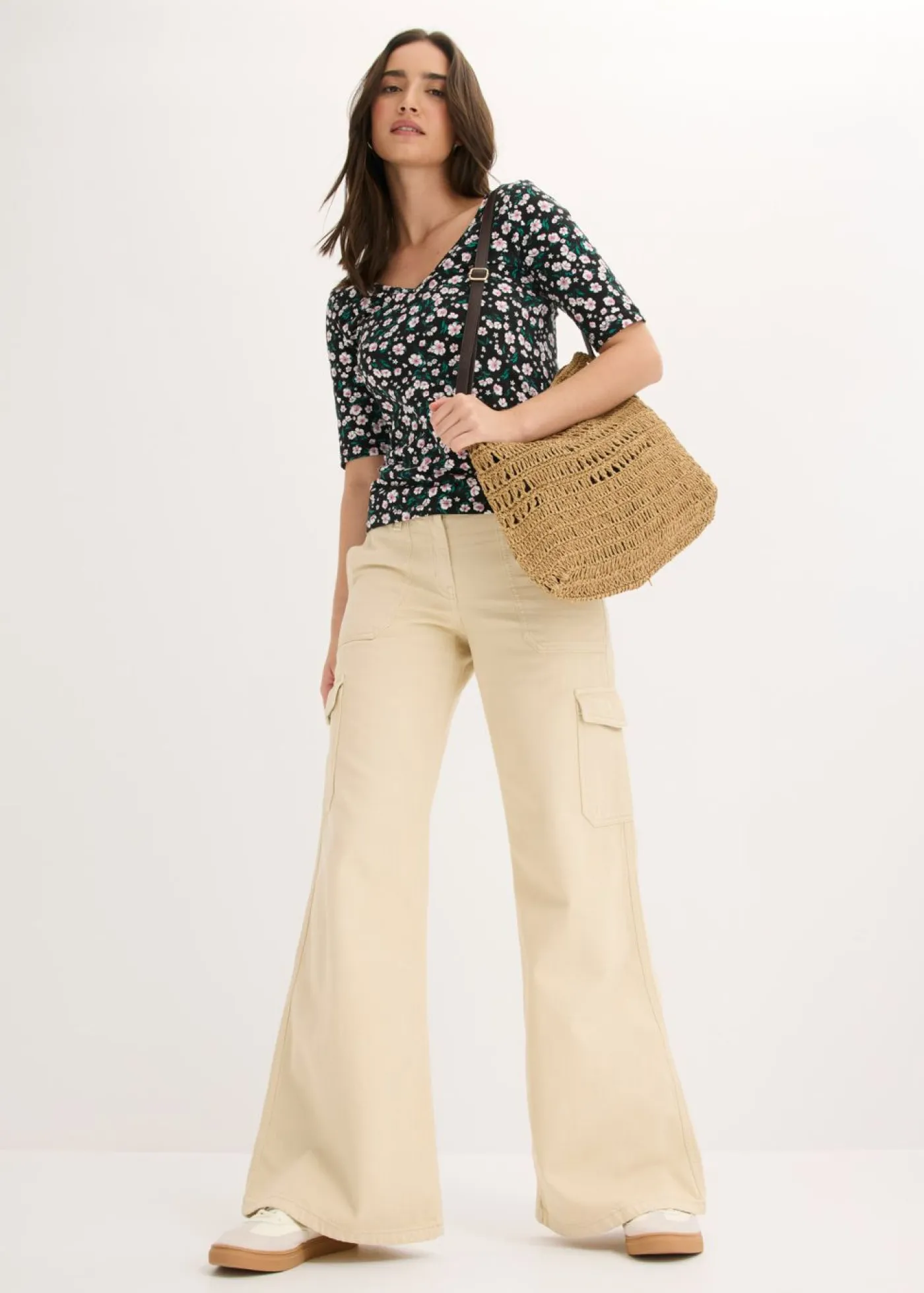 bonprix bonprix Pantalones|Novedades>Pantalón tipo cargo de algodón puro Arena claro