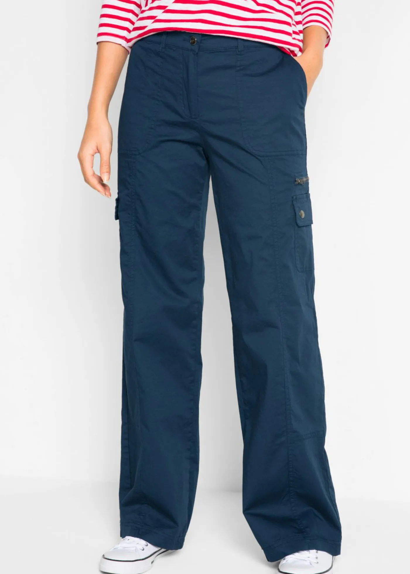 bonprix bonprix Pantalones>Pantalón tipo cargo de algodón, mid waist Azul marino