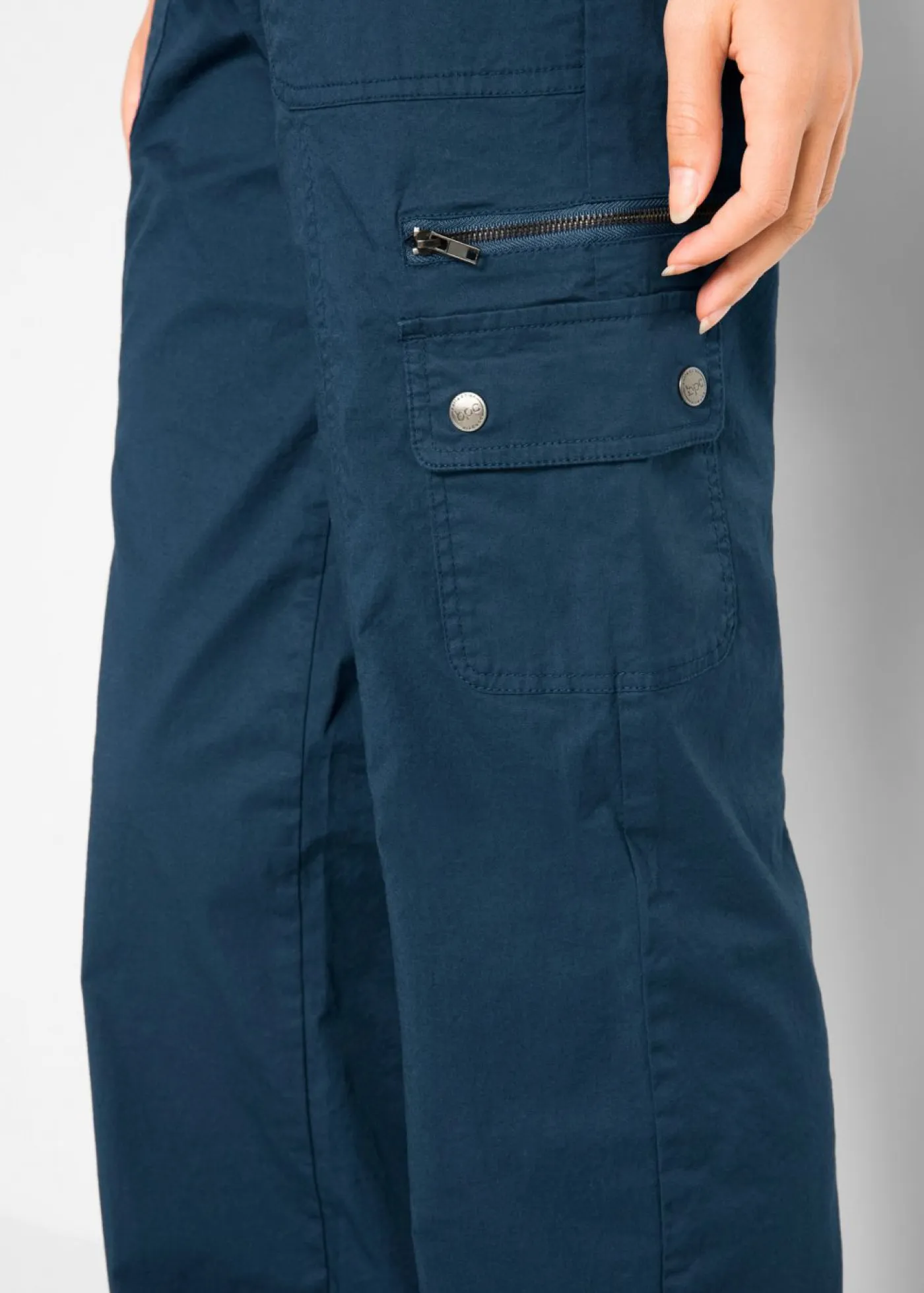 bonprix bonprix Pantalones>Pantalón tipo cargo de algodón, mid waist Azul marino