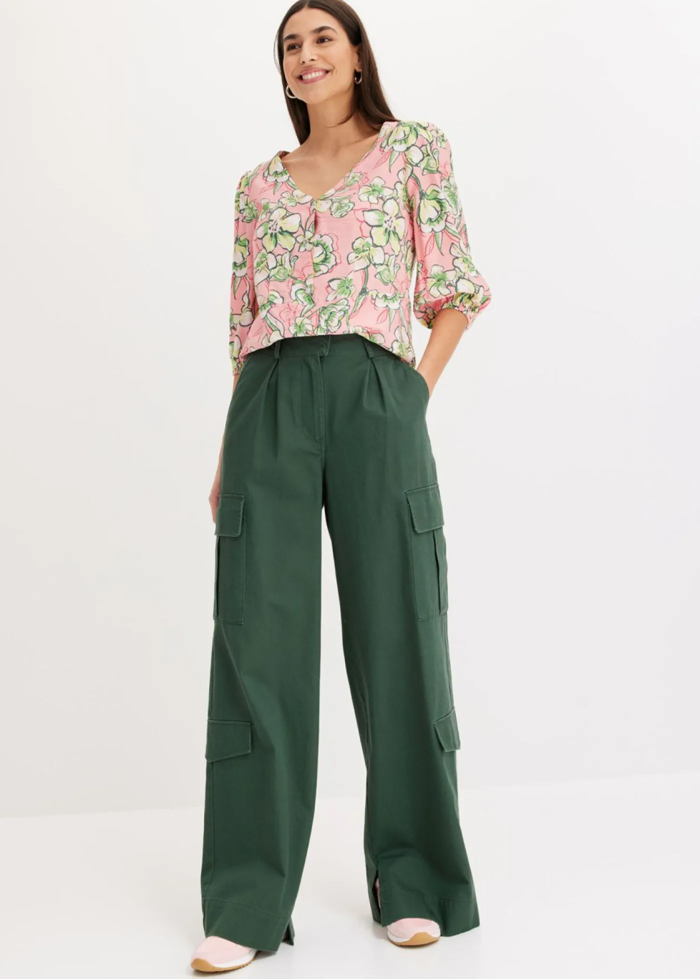 bonprix bonprix Pantalones>Pantalón tipo cargo de algodón puro verde sombra