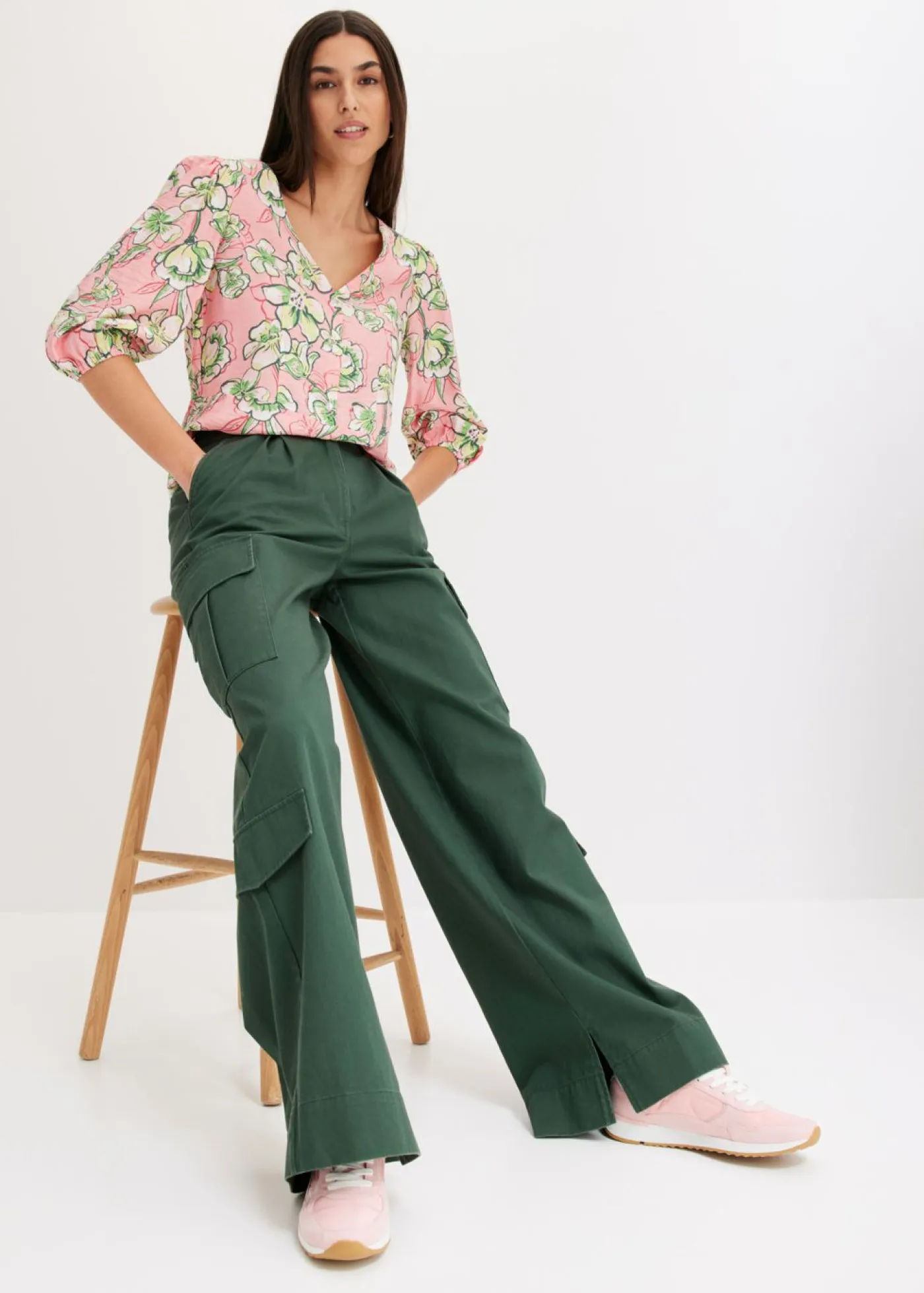 bonprix bonprix Pantalones>Pantalón tipo cargo de algodón puro verde sombra