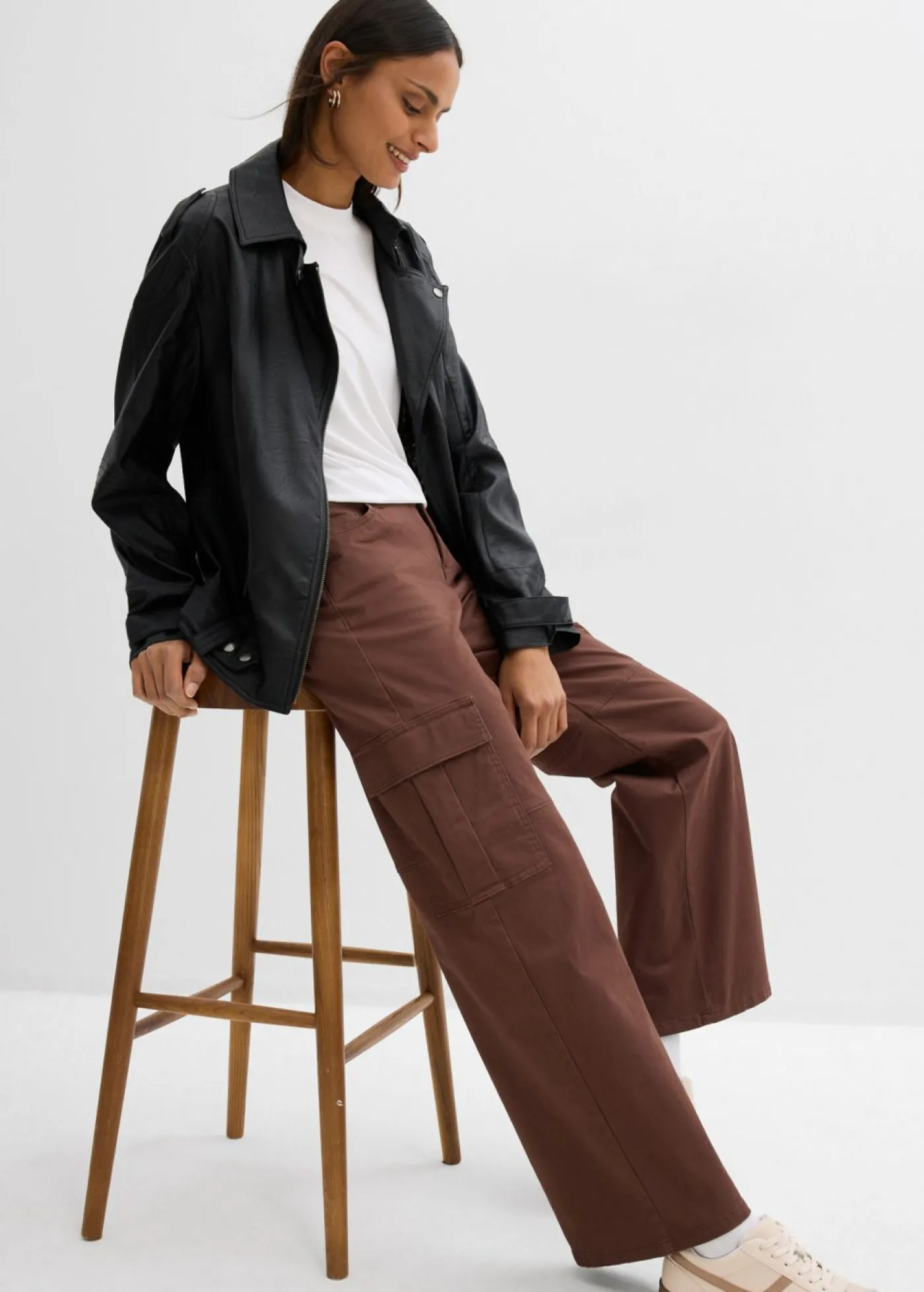 Mujer bonprix bonprix Pantalón tipo cargo de mezcla de algodón elástico