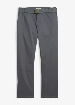 bonprix bonprix Pantalones>Pantalón tipo chino con corte regular, cinturilla elástica, cinturón y forma recta Gris oscuro