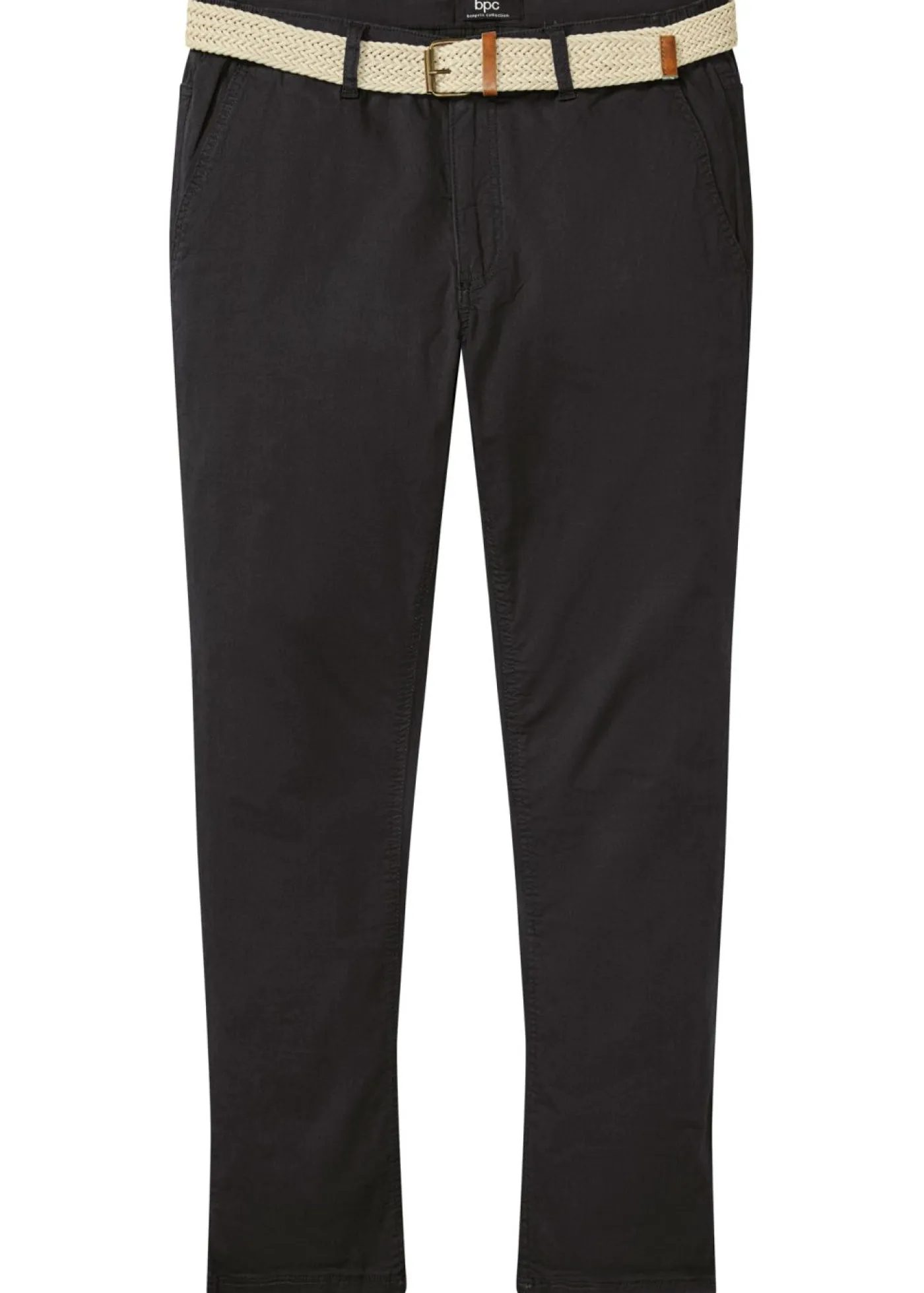 bonprix bonprix Básicos En Rebajas|Pantalones>Pantalón tipo chino con corte regular, cinturilla elástica, cinturón y forma recta Negro