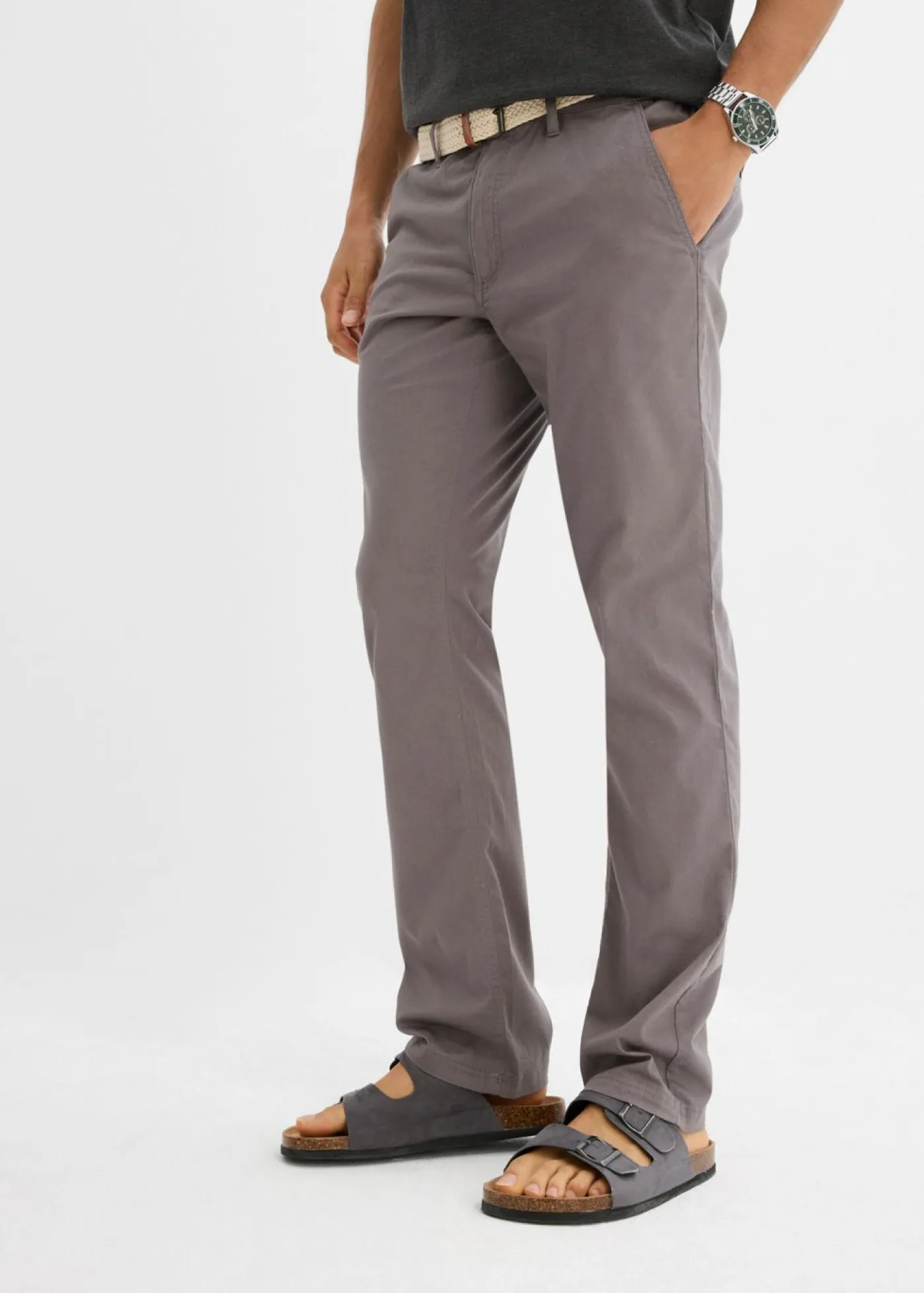 Hombre bonprix bonprix Pantalón tipo chino con corte regular, cinturilla elástica, cinturón y forma recta