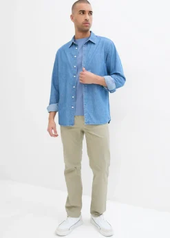 Hombre bonprix bonprix Pantalón tipo chino con corte regular, cinturilla elástica, cinturón y forma recta