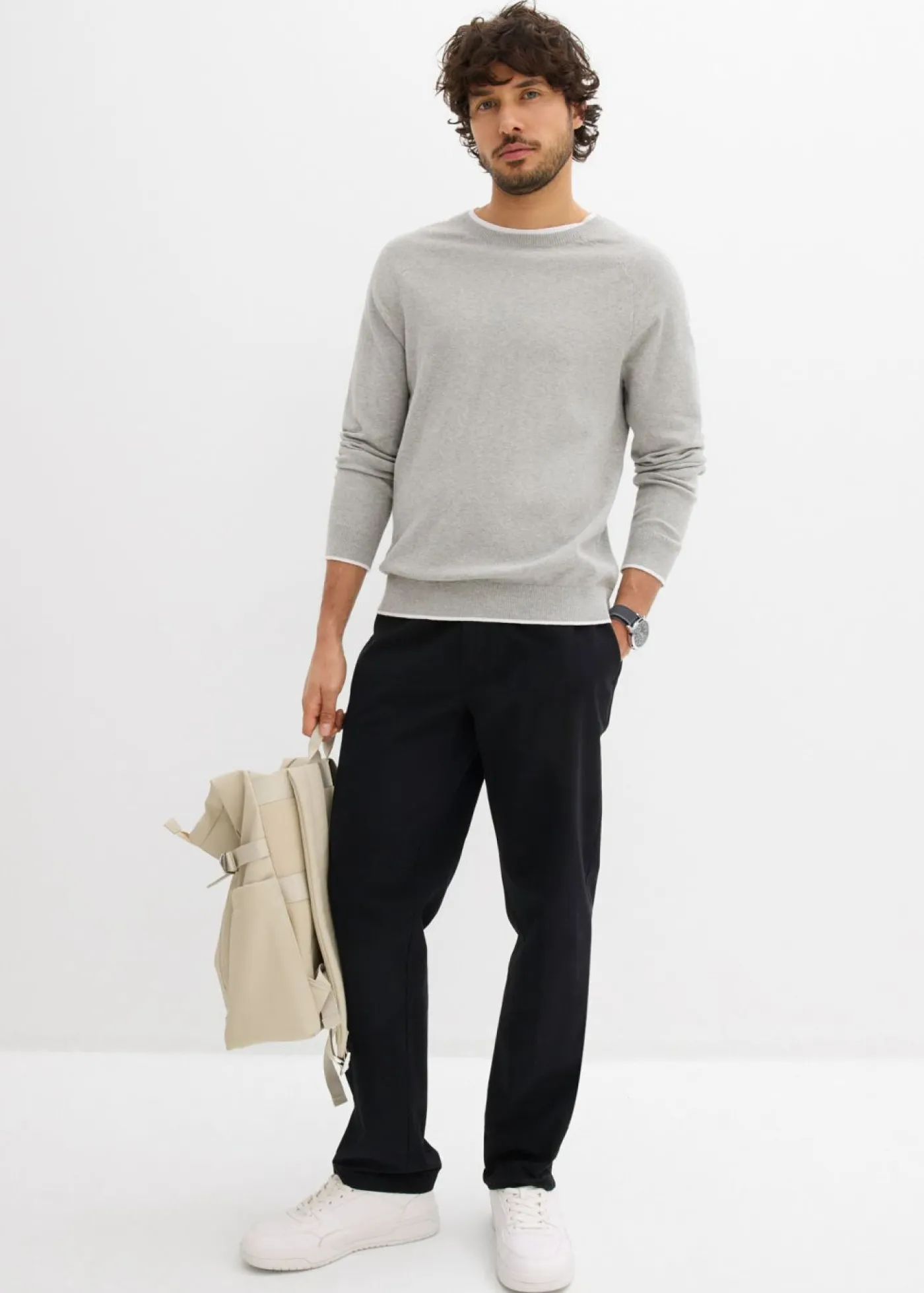 Hombre bonprix bonprix Pantalón tipo chino de algodón puro con cinturilla elástica y corte relajado