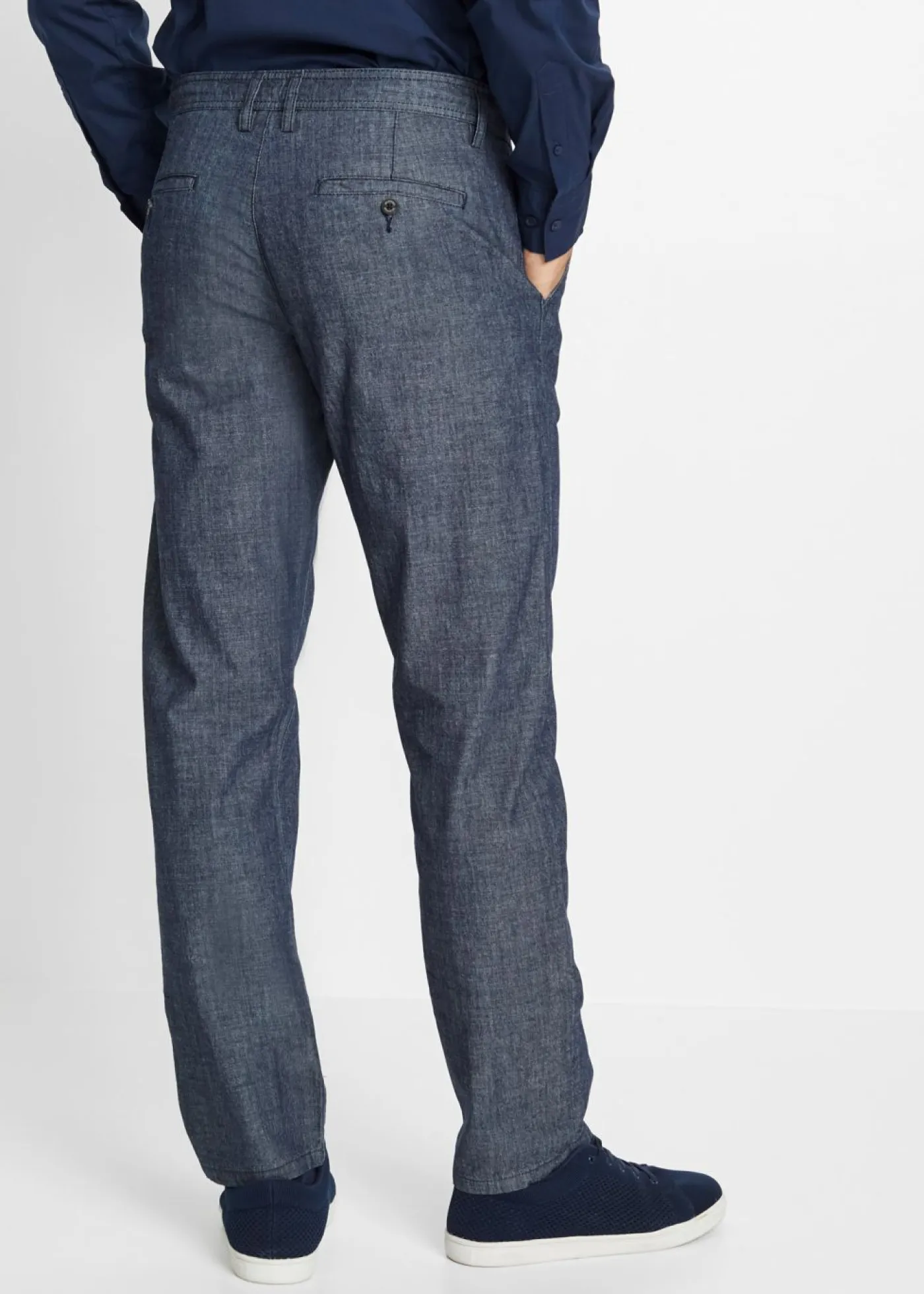 bonprix bonprix Pantalones>Pantalón tipo chino de cambray con corte recto y regular Azul marino jaspeado