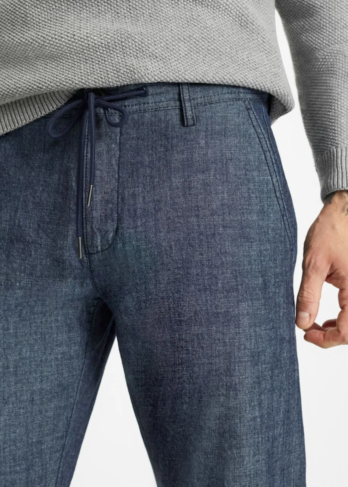 bonprix bonprix Pantalones>Pantalón tipo chino de cambray con corte recto y regular Azul marino jaspeado