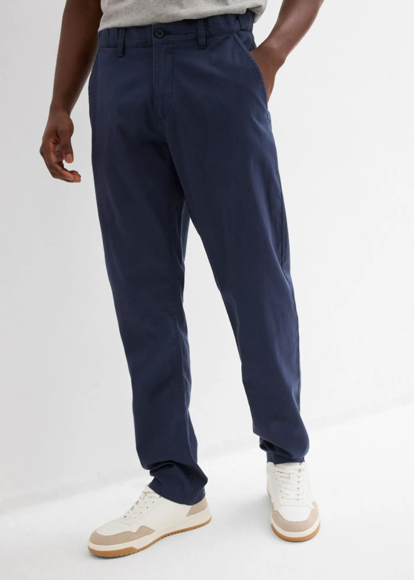 bonprix bonprix Pantalones>Pantalón tipo chino de lino puro con corte recto y regular Azul marino