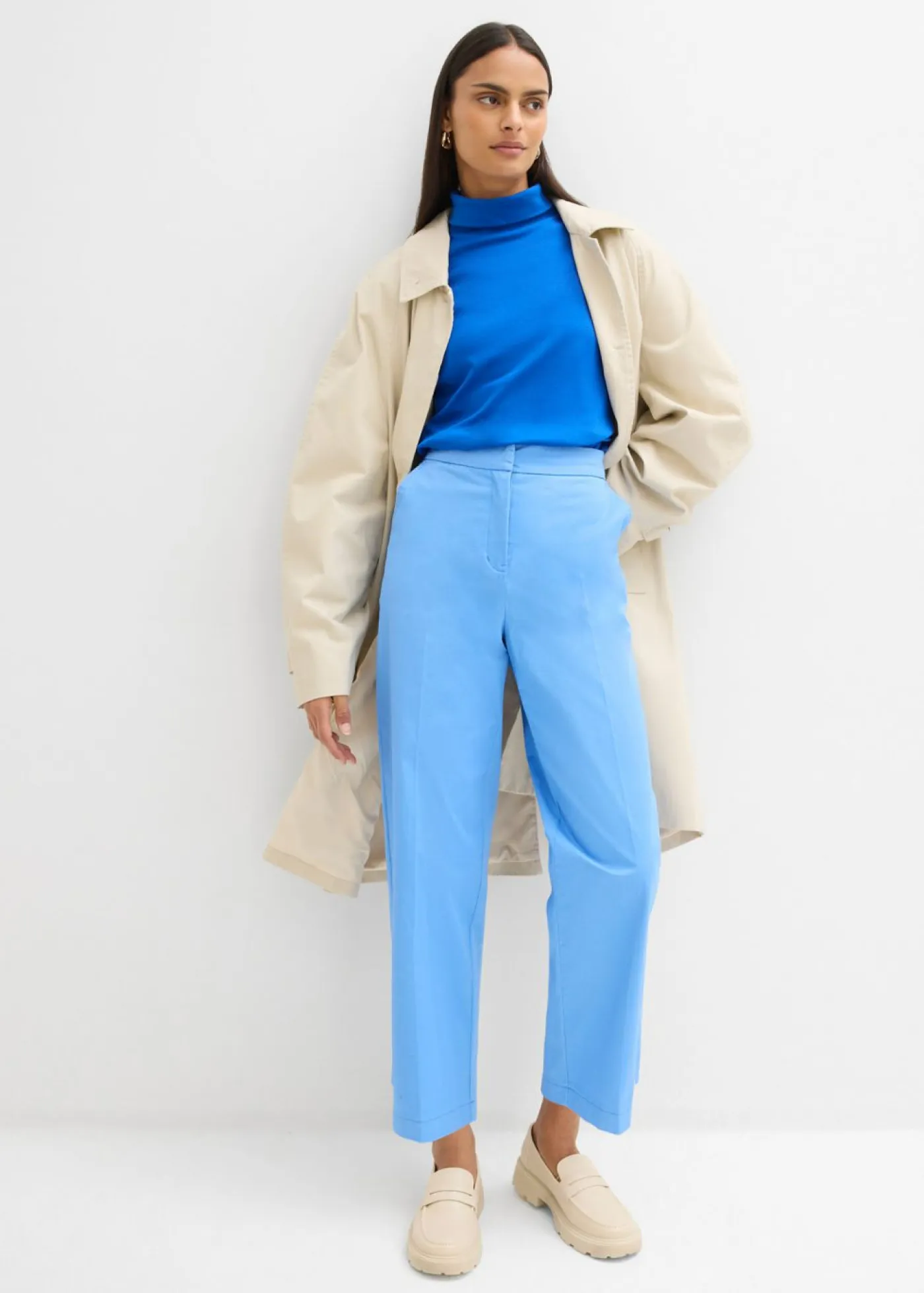 bonprix bonprix Esenciales|Pantalones>Pantalón tipo chino de sarga de algodón azul provenzal