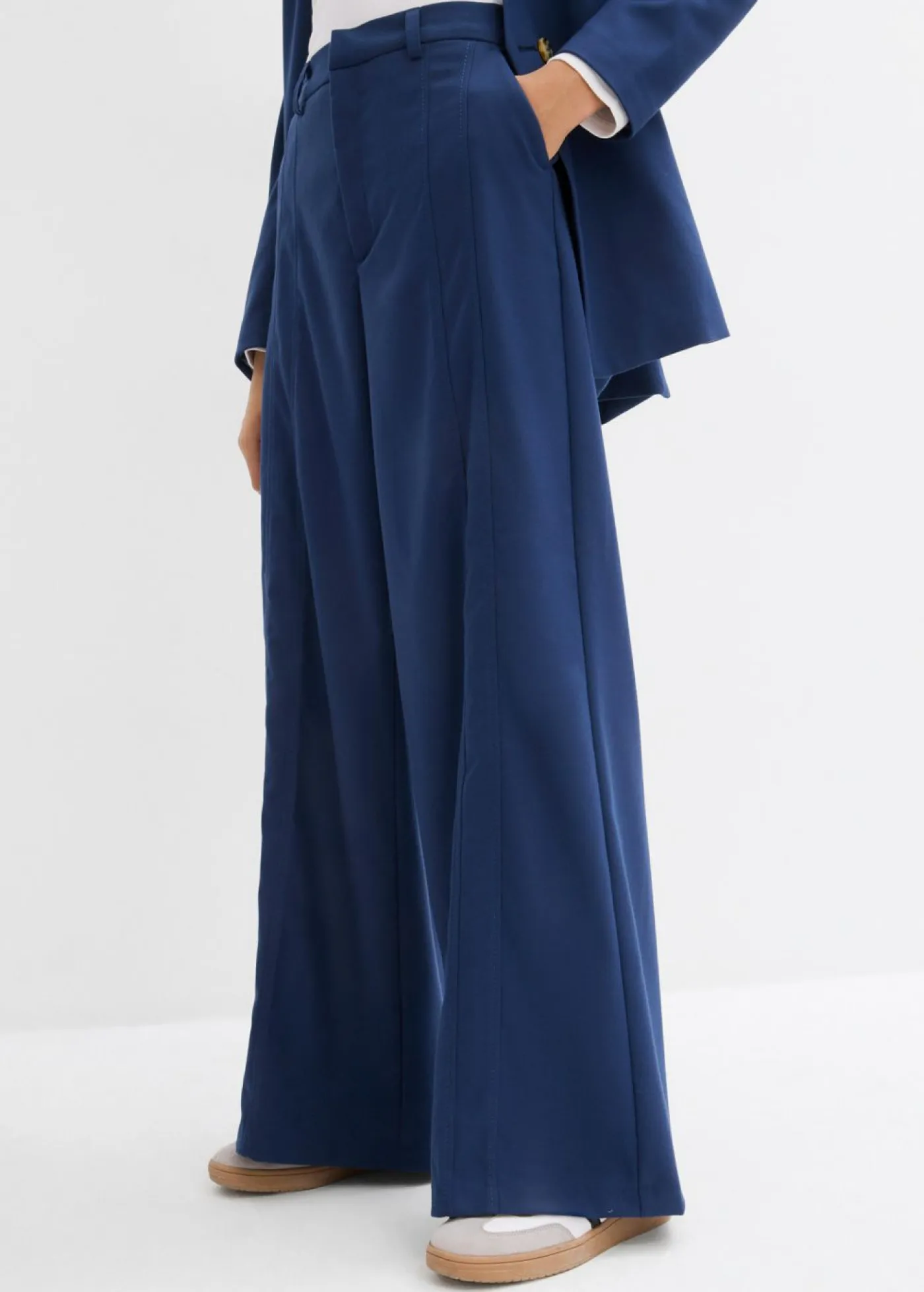 bonprix bonprix Esenciales|Pantalones>Pantalón tipo Marlene de mezcla de viscosa con cintura alta Azul almirante