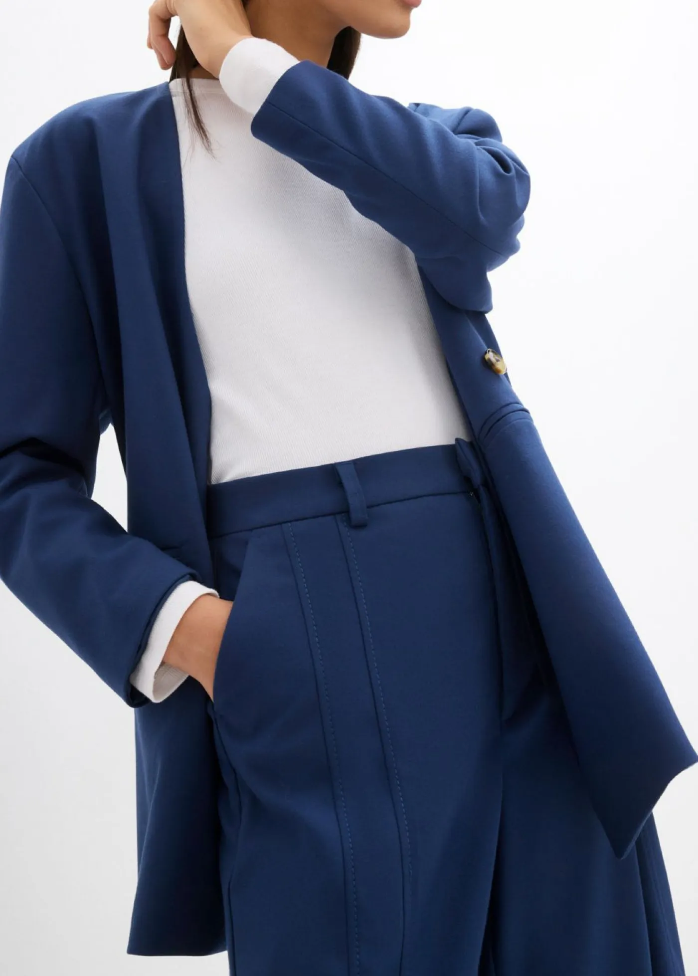 bonprix bonprix Esenciales|Pantalones>Pantalón tipo Marlene de mezcla de viscosa con cintura alta Azul almirante