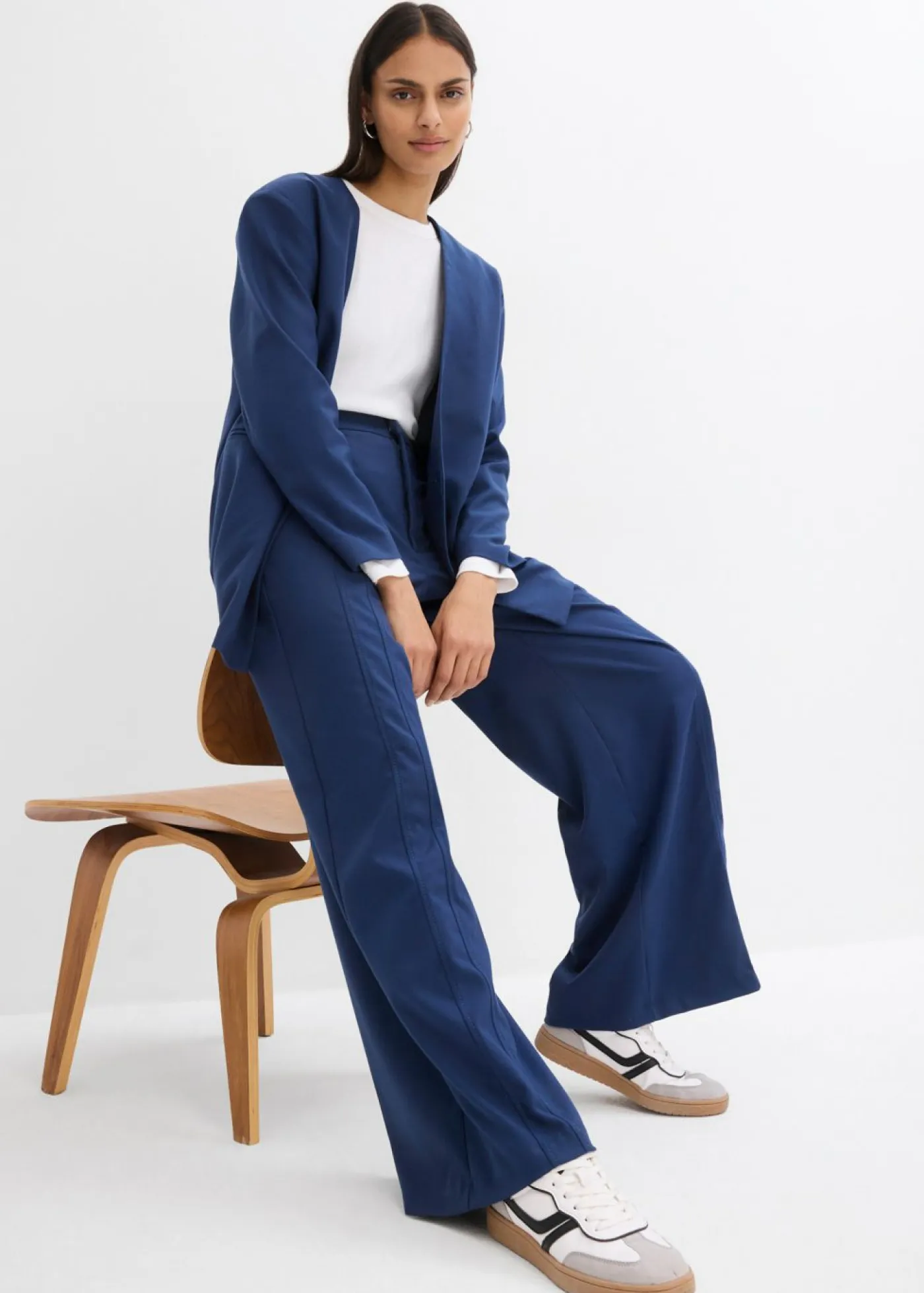 bonprix bonprix Esenciales|Pantalones>Pantalón tipo Marlene de mezcla de viscosa con cintura alta Azul almirante