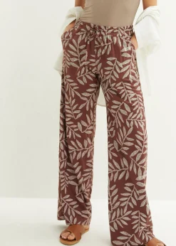 bonprix bonprix Pantalones>Pantalón tipo palazzo de viscosa sostenible con estampado Marrón tierra-blanco estampado