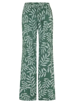 bonprix bonprix Pantalones>Pantalón tipo palazzo de viscosa sostenible con estampado Verde oscuro-blanco estampado
