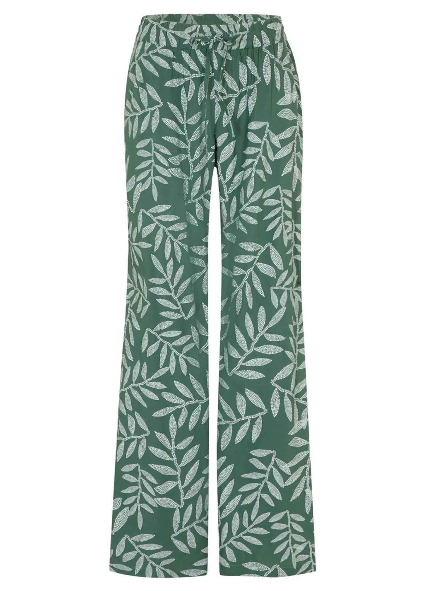 bonprix bonprix Pantalones>Pantalón tipo palazzo de viscosa sostenible con estampado Verde oscuro-blanco estampado