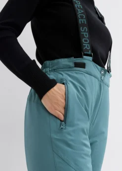 Mujer bonprix bonprix Pantalón térmico funcional de esquí con tirantes desmontables, material impermeable y corte recto