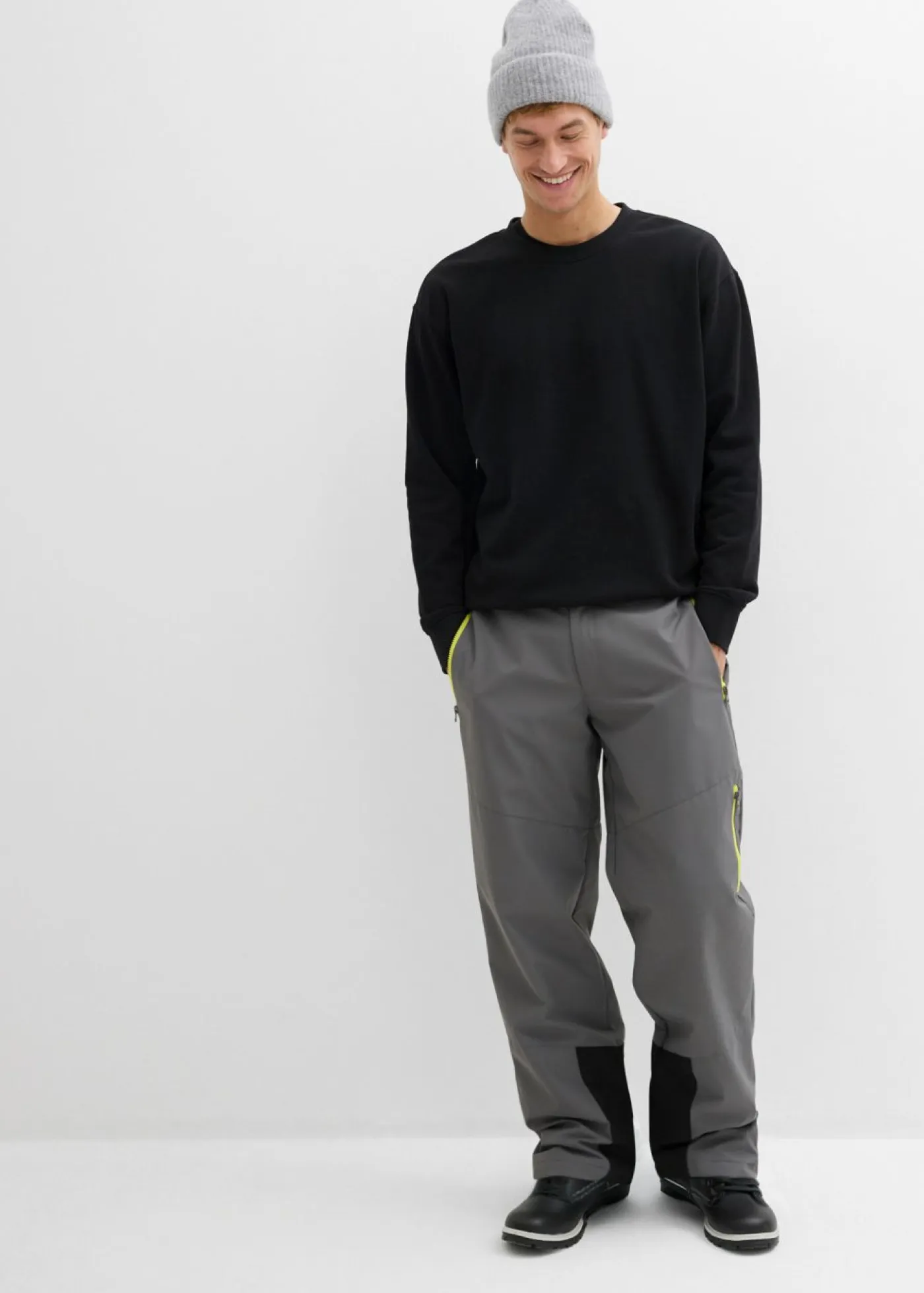 bonprix bonprix Ropa Térmica|Outdoor>Pantalón térmico funcional con material repelente al agua y corte regular gris ahumado-amarillo cítrico