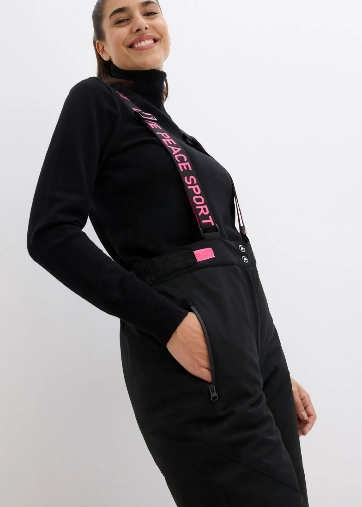 bonprix bonprix Ropa Térmica|Ropa Para El Aire Libre>Pantalón térmico funcional de esquí con tirantes desmontables, material impermeable y corte recto Negro