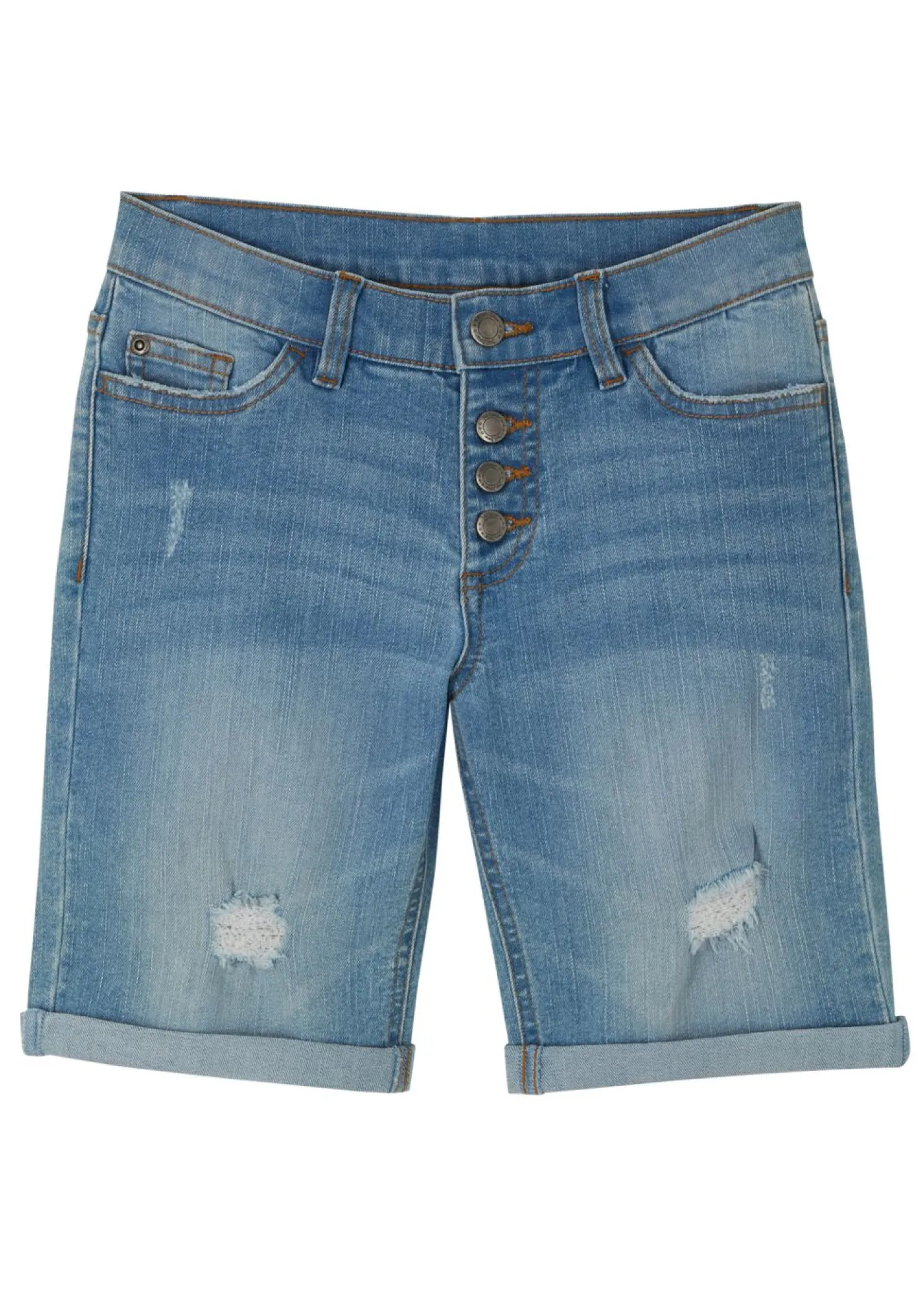 bonprix bonprix Ropa 9 A 16 Años·Jeans|Ropa 9 A 16 Años·Shorts>Pantalón vaquero corto elástico con talle medio azul blanqueado
