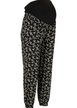 bonprix bonprix Premamá>Pantalones premamá con estampado divertido, mezcla de viscosa, loose fit Negro de flores