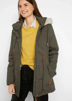 bonprix bonprix Chaquetas Y Abrigos>Parka acolchada con ribete de pelo sintético Verde oliva oscuro