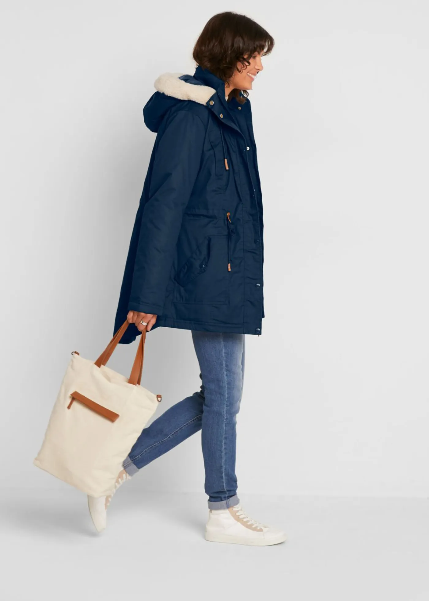 Mujer bonprix bonprix Parka acolchada con ribete de pelo sintético