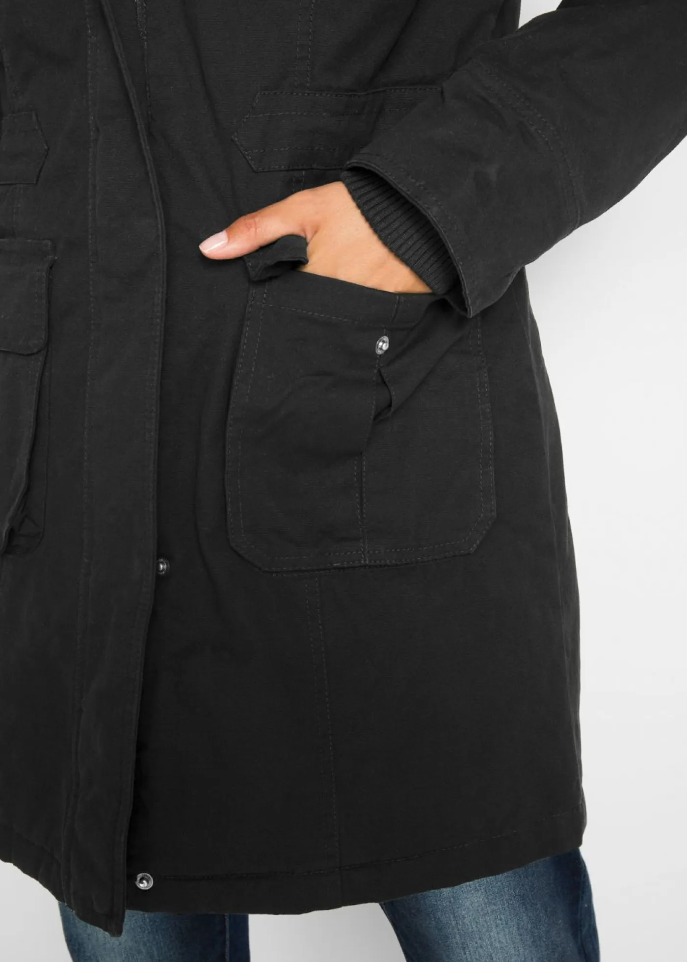 bonprix bonprix Chaquetas Y Abrigos>Parka con capucha forrada de tejido polar Negro