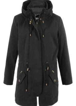 bonprix bonprix Chaquetas Y Abrigos>Parka corta de algodón con cuello alto, entallada Negro