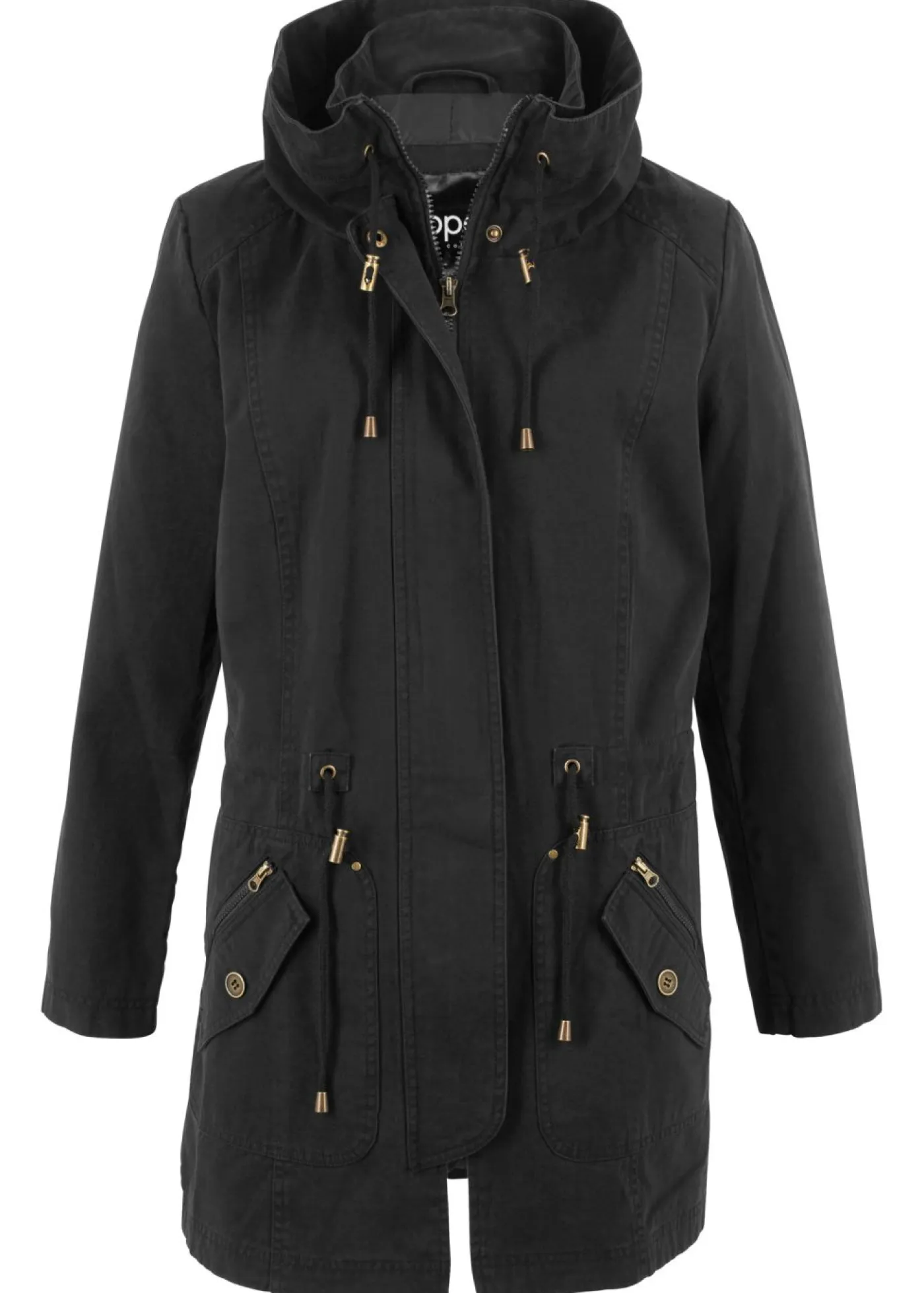 bonprix bonprix Chaquetas Y Abrigos>Parka corta de algodón con cuello alto, entallada Negro