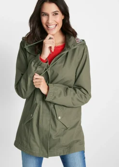bonprix bonprix Chaquetas Y Abrigos|Novedades>Parka de entretiempo de algodón con capucha estampada Verde oliva