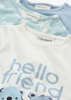 bonprix bonprix Packs|Peleles Y Bodies>Pelele con pies de algodón orgánico puro (3 unidades) azul marino-azul niebla-blanco-azul pálido