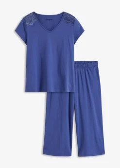 bonprix bonprix Ropa Para Dormir>Pijama capri con culotte ancho azul pacífico oscuro