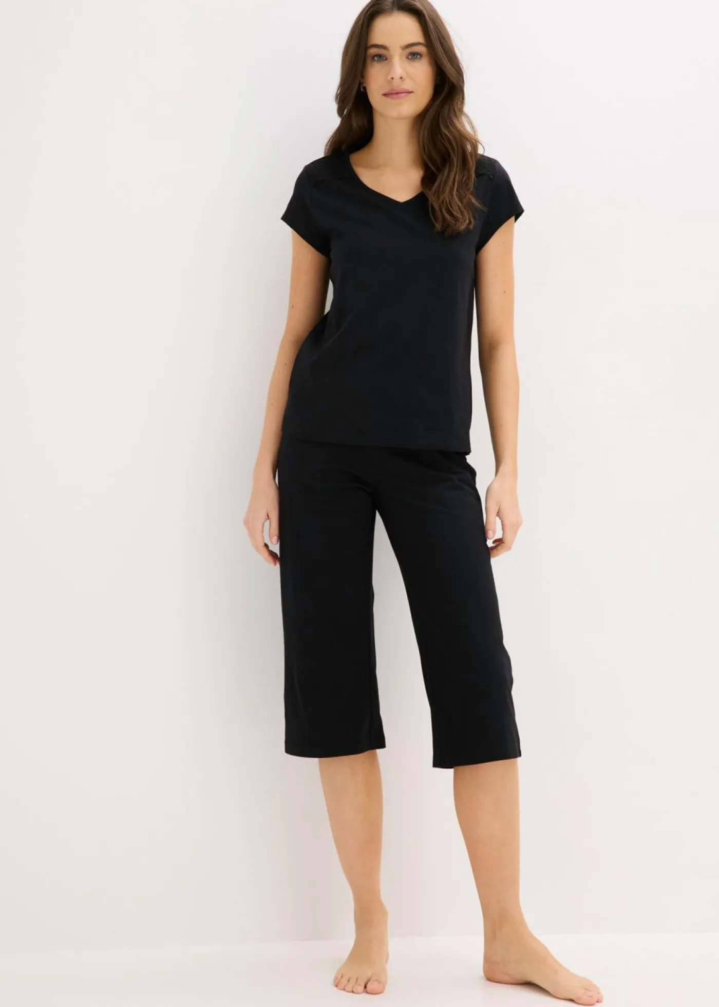 bonprix bonprix Ropa Para Dormir>Pijama capri con culotte ancho Negro