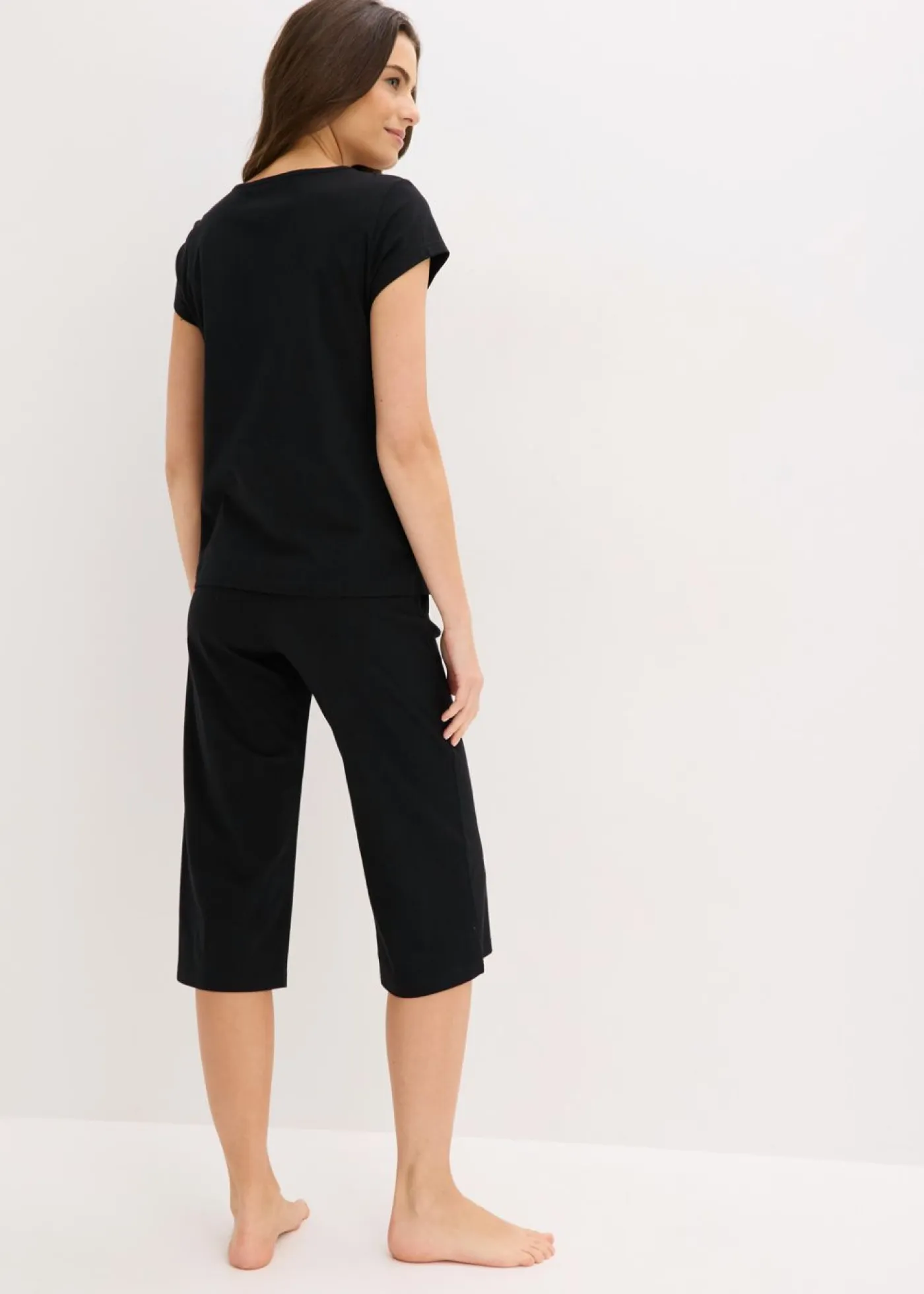 bonprix bonprix Ropa Para Dormir>Pijama capri con culotte ancho Negro