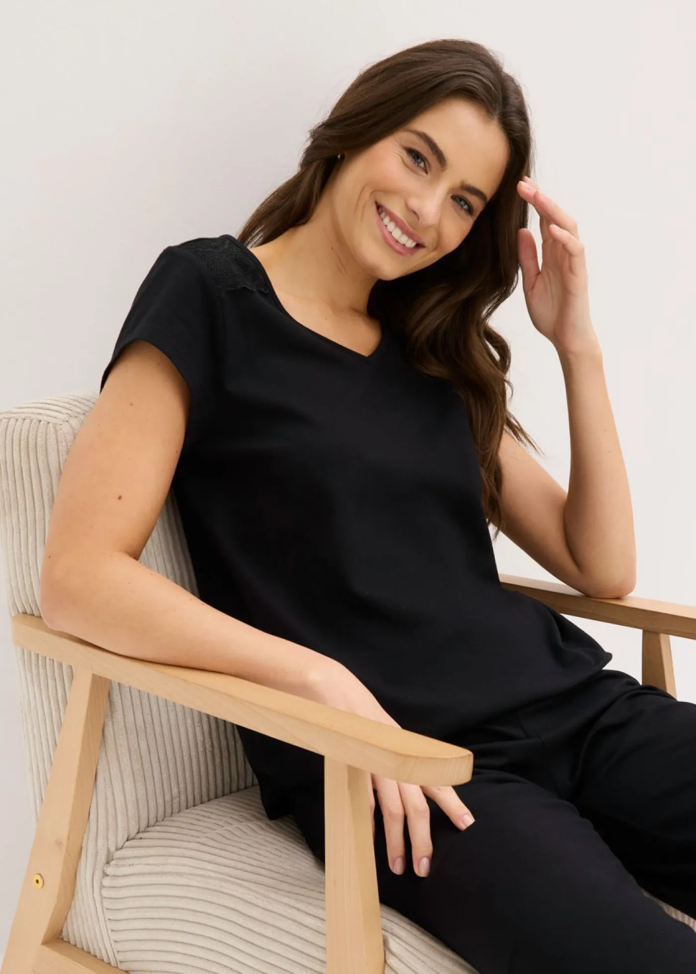 bonprix bonprix Ropa Para Dormir>Pijama capri con culotte ancho Negro