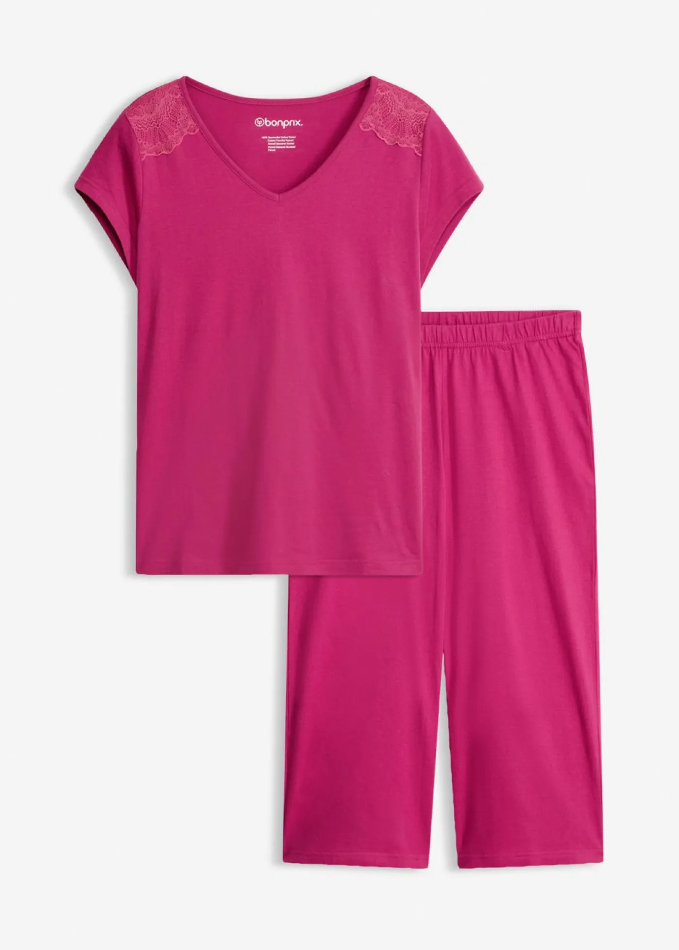 bonprix bonprix Ropa Para Dormir>Pijama capri con culotte ancho Rosa fucsia