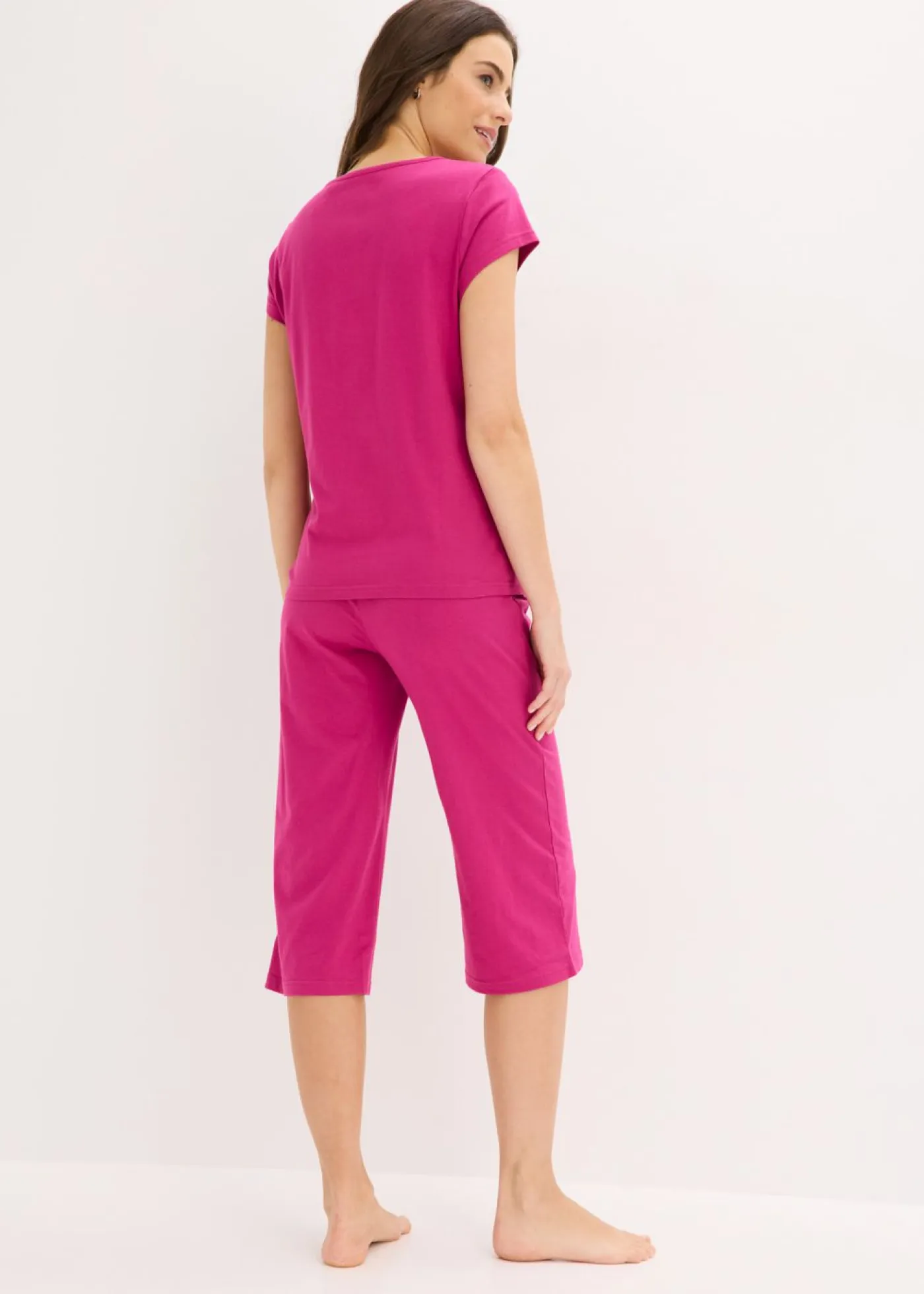 bonprix bonprix Ropa Para Dormir>Pijama capri con culotte ancho Rosa fucsia