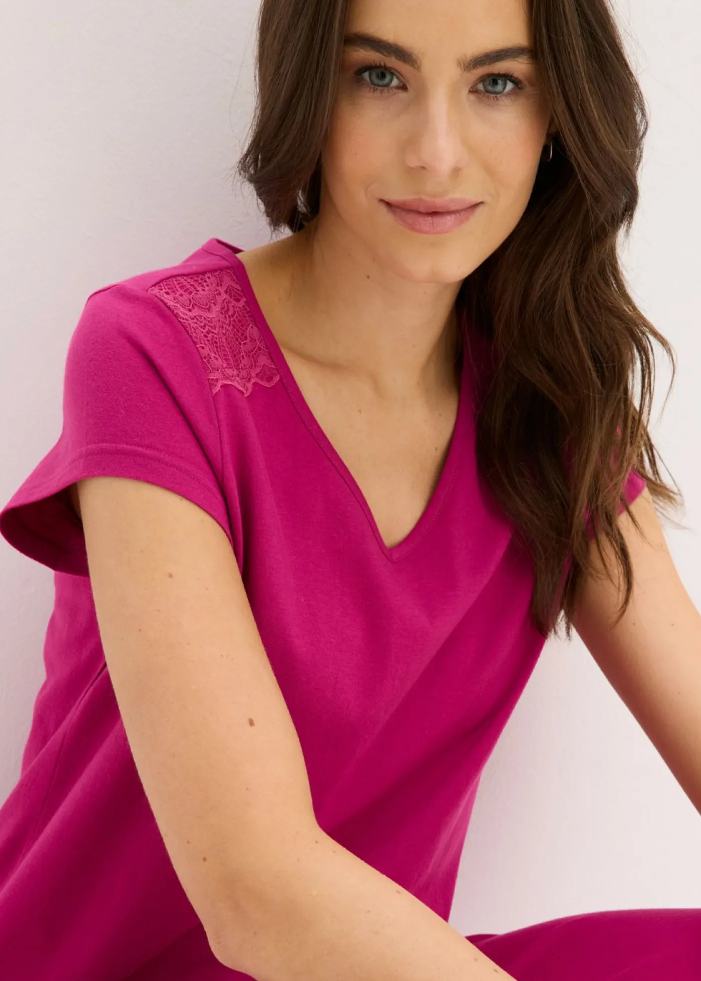 bonprix bonprix Ropa Para Dormir>Pijama capri con culotte ancho Rosa fucsia